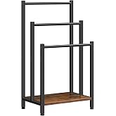 HOOBRO Free Standing Towel Rack, 3 Tier Blanket Rack, Blanket Holder for Bathroom, 16.9" L x 11" W x 31.9" H, Industrial Metal Drying and Display Rack with Shelf, Rustic Brown and Black BF03LB01