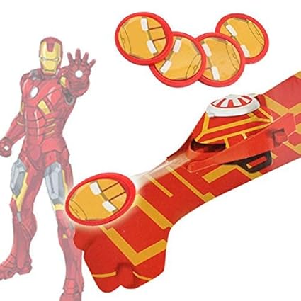 HT TOYS DC Justice League Superhero Ironman Cosplay Glove with Flashing and Sound,Kids Toy Ironman Glove Launcher with 4 Frisbee
