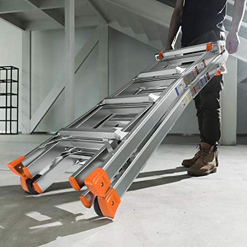 TACKLIFE Extension Ladders, Velocity with Wheels, 17 Ft, MultiPosition