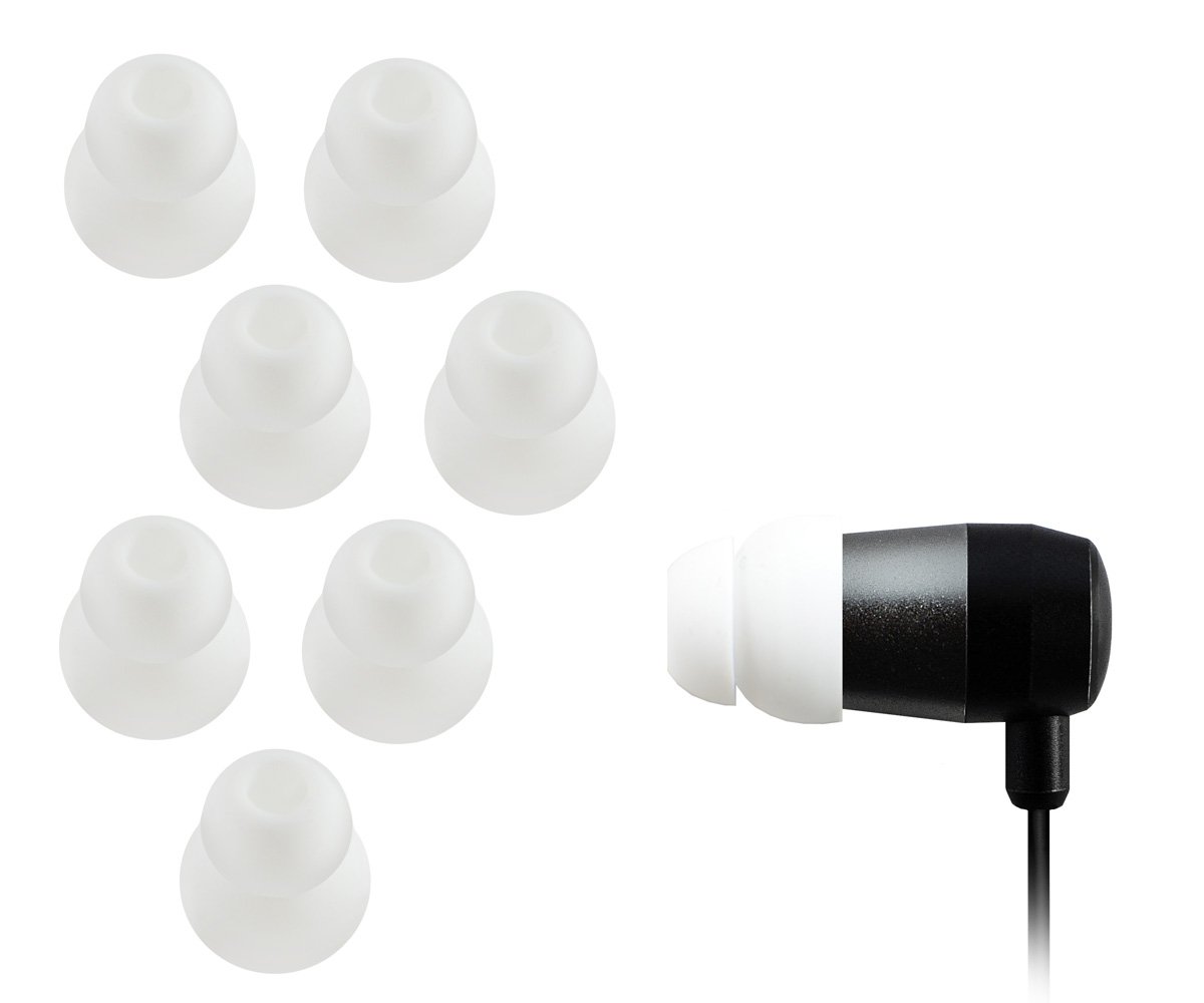 Xcessor Dual Flange Conical Replacement Silicone Earbuds 4 Pairs (Set of 8 Pieces). Compatible With Most in Ear Headphone Brands. Size: MEDIUM. Color: White