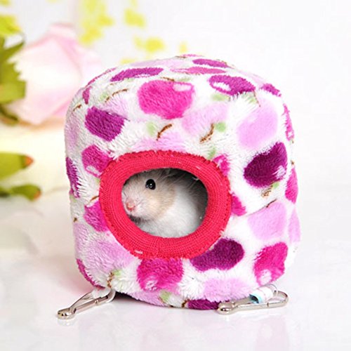 Bestanx Pet Hamster House Hammock Small Animals Mouse Squirrel Stump Type Warm Fleece Nest Hanging Bed in Winter (Randomly Colors)