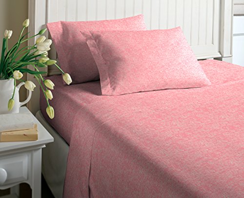 Cotton Rich T-Shirt Soft Heather Jersey Knit Sheet set - All Season Bed Sheets, Super Comfortable, Warm and Cozy By Morgan Home Fashions (Queen, Heather Coral)