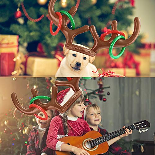 2+12 Inflatable Reindeer Antler Ring Toss Game Christmas Party Games 14pcs for Kids Christmas Party Favors & Christmas Games[2 Antlers+12 Rings] - Thumbnail 5