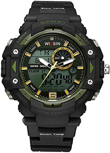 Swiss Watch Sports Digital Watches Resin Straps Multifunctional Analog Digital Display Wristwatch (Yellow)