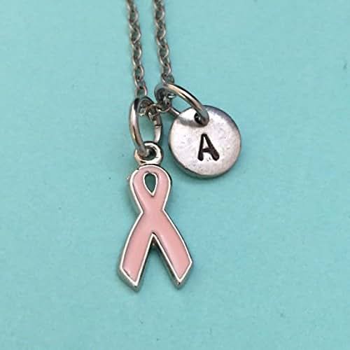 Breast cancer ribbon necklace, breast cancer ribbon charm