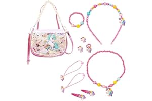 DOKLY Unicorn Purse Jewelry Handbag Unicorn Necklace Bracelet Earrings Ring Hair Clips Set, Purse Jewelry Party Favors Gift f