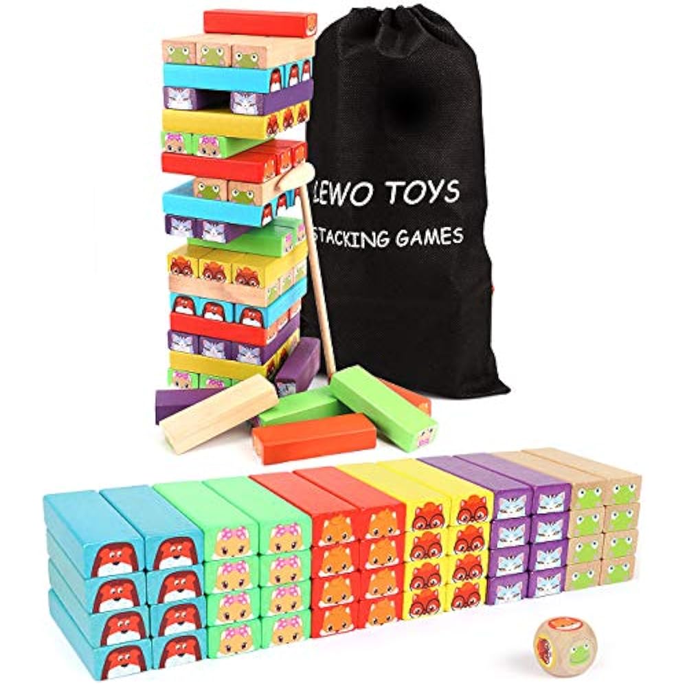 Colored Stacking Game Wooden Building BlocksTower Board Games Kids