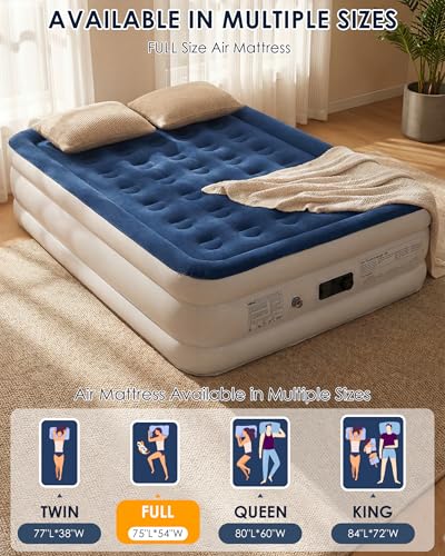 Double Size Airbed, Inflatable Mattress, Air bed with Built-in Pump, 190 x 137 x 46cm, Blow Up Mattress with Flocked Surface, 3 Mins Fast Self Inflating Guest AirBed for Home, Camping and Travel