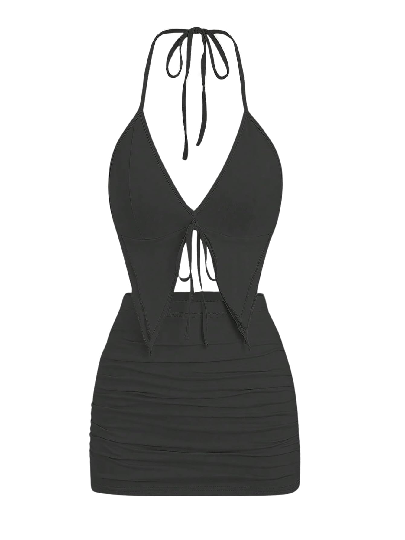 Photo 1 of ***************MISSING THE TOP************
SHENHE Women's Y2k 2 Piece Sexy Outfits Backless Halter Crop Top and Ruched Bodycon Mini Skirt Set Black Medium