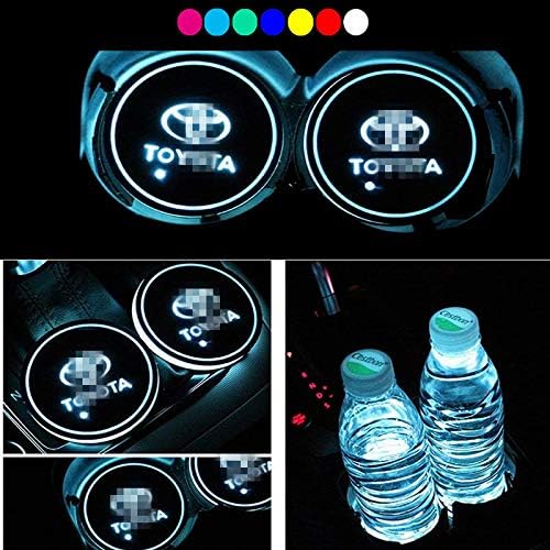 Lntly LED Car Logo Cup Holder Pad Waterproof Bottle Drinks Coaster Built-in Light 7 Colors Changing USB Charging Mat LED Cup Mat Car Atmosphere Lamp 2PCS