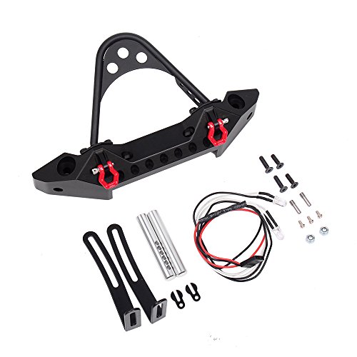 INJORA Front Bumper with Light for Traxxas TRX-4 Axial SCX10 & SCX10 II 90046, Black Metal,1/10 RC Crawler Car Parts (Black)