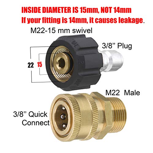 BLACK RIDGE Pressure Washer Adapter Set, Quick Connect Kit, M22 15mm