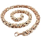 INBLUE Men's 8mm Wide Stainless Steel Necklace Byzantine Chain Link Rose Gold Tone Biker