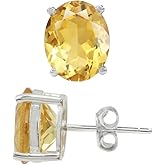 Silvershake 10X8mm Oval Shape Birthstone Gemstones White Gold Plated or Yellow Gold Plated 925 Sterling Silver Classic Stud Post Earrings Jewelry for Women