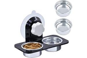 MRTIOO Enhanced Crested Gecko Feeding Ledge, with 2 Metal Cups + 20 Eco Cups, Reptile Amphibian Food Bowls and Water Dish, for Lizard Or Other Small Pet Feeder Ledge Accessories Supplies - Silver