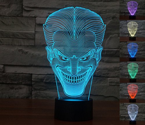 [New Item]Lmeison Joker 3D Optical Illusion Night Light Multi 7 LED Colors Change Desk Lamp with USB Cable Smart Touch Button Control,Best Gift for Kids,friends,birthdays,holidays,ect