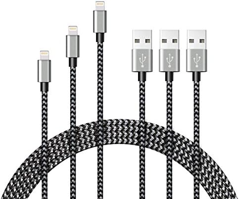 GPDSTAR Lightning to USB Cable for iPhone Nylon, Charging Cables - Black - 3 Piece