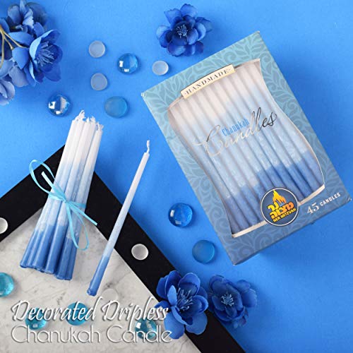 Dripless Chanukah Candles Standard Size Decorated Ombre Blue & White