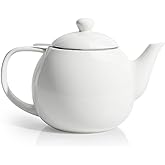 Sweese Teapots for Tea, 27 oz Porcelain Tea pot with Removable Stainless Steel Infuser, Tea Pots for Loose Tea - White