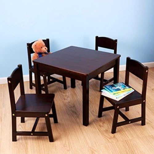 KidKraft Farmhouse Childrens Table and 4 Chairs Set, Multiple Colors (Expresso)
