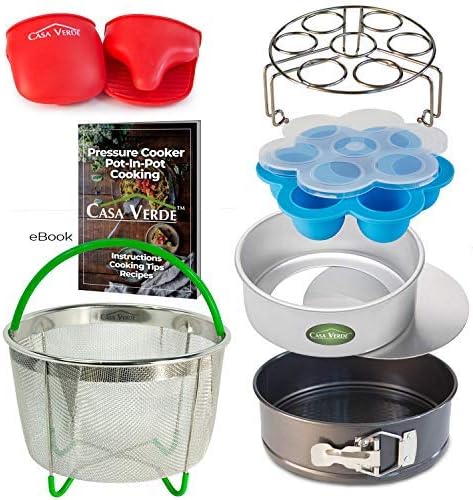 7 Piece Accessory Set Value Pak | Fits Instant Pot 5, 6, 8 Qt Instapot Pressure Cooker | Egg Bite Mold, Steamer Basket, Springform Pan, Push Pan, Trivet/Egg Steamer, Oven Mitts, PIP Recipe eBook