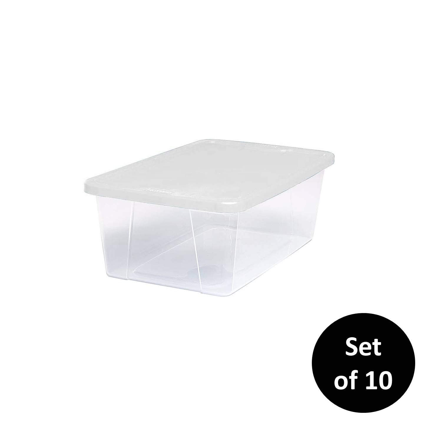 Homz Plastic Storage Bins, Snap Lock White Lids, 6 Quart, Clear, Stackable, 10-Pack
