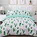 LAMEJOR Duvet Cover Set Queen Size Cactus Pattern Reversible Hotel Luxury Bedding Set Comforter Cover(1 Duvet Cover+2 Pillowcases) Mint/White