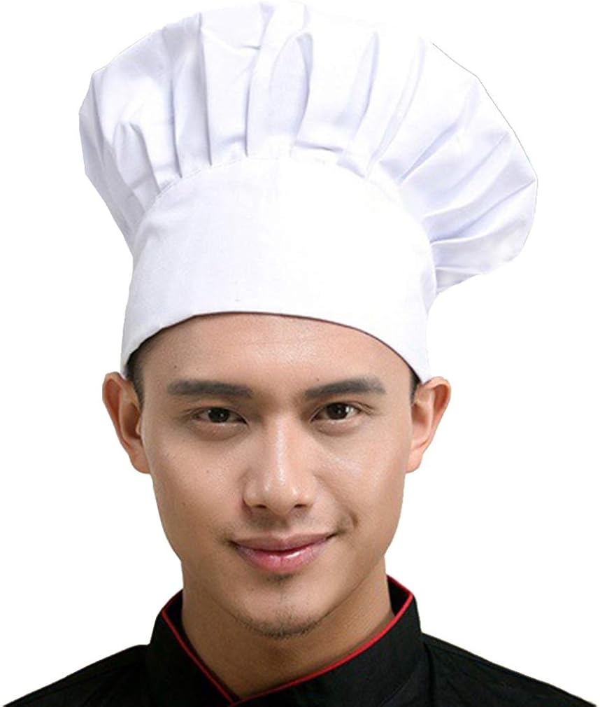 Hyzrz Chef Hat Set of 2 Pack Adult Adjustable Elastic Baker Kitchen Cooking Chef Cap, White: Clothing