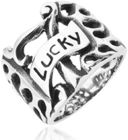 Moon Wings Vintage Unisex Ring Stainless Steel Lucky 7 Hollow out Ring Size 12