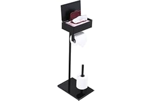 DAY MOON DESIGNS Day Moon™ Matte Black Toilet Paper Holder Free Standing Toilet Paper Holder with Storage - Toilet Paper Stand and Tissue Holder for Bathroom - Toilet Paper Holder with Shelf and Wipe Holder