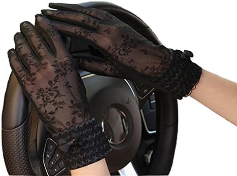 Summer Sun Uv Protection Gloves for Women Lace Screentouch Driving Gloves Anti-skid Black