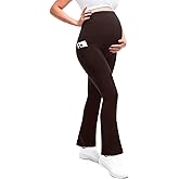 Leafigure Maternity Flare Leggings with Pockets Over The Belly Yoga Pants for Workout Soft Pregnancy Activewear
