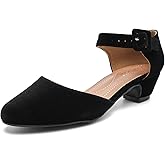 LIURUIJIA Women's Low Block Chunky Heels Closed Toe Ankle Strap Work Wedding Dress Pumps Shoes Velvet Black 45 US 11