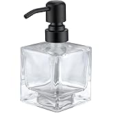 JINCROP Square Bathroom Soap Dispenser Black – Glass Bottle with Stainless Steel Black Pump, Cube Liquid Soap Dispenser for Kitchen/Bathroom