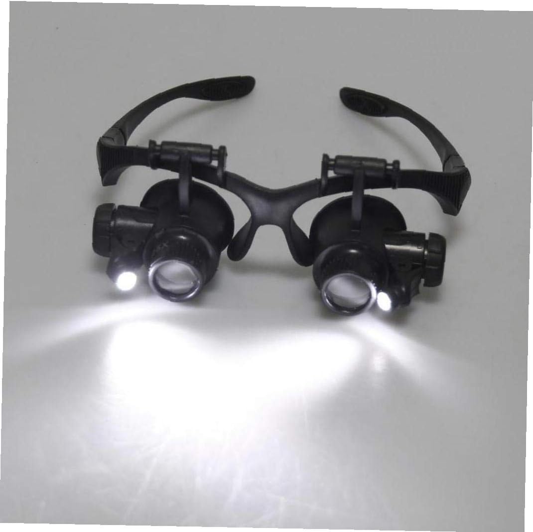 Angoter Magnifier Magnifying Glasses Watch Repair 10X 15X 20X 25X Dual Eye Jewelry With 2 LED Lights Loupe Lens for Dental Applications