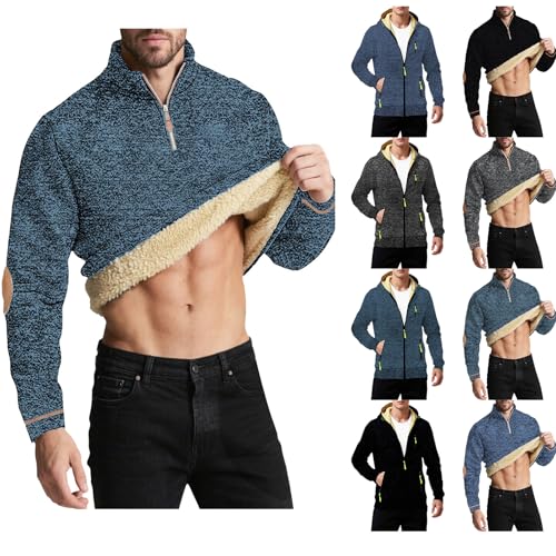 Cocila Men's Sherpa Fleece Lined Pullover Winter Quarter Zip Sweatshirts Thick Warm Cotton Jumpers Lightweight Durable Casual Sports Running Valueweight Thermal Top Navy S
