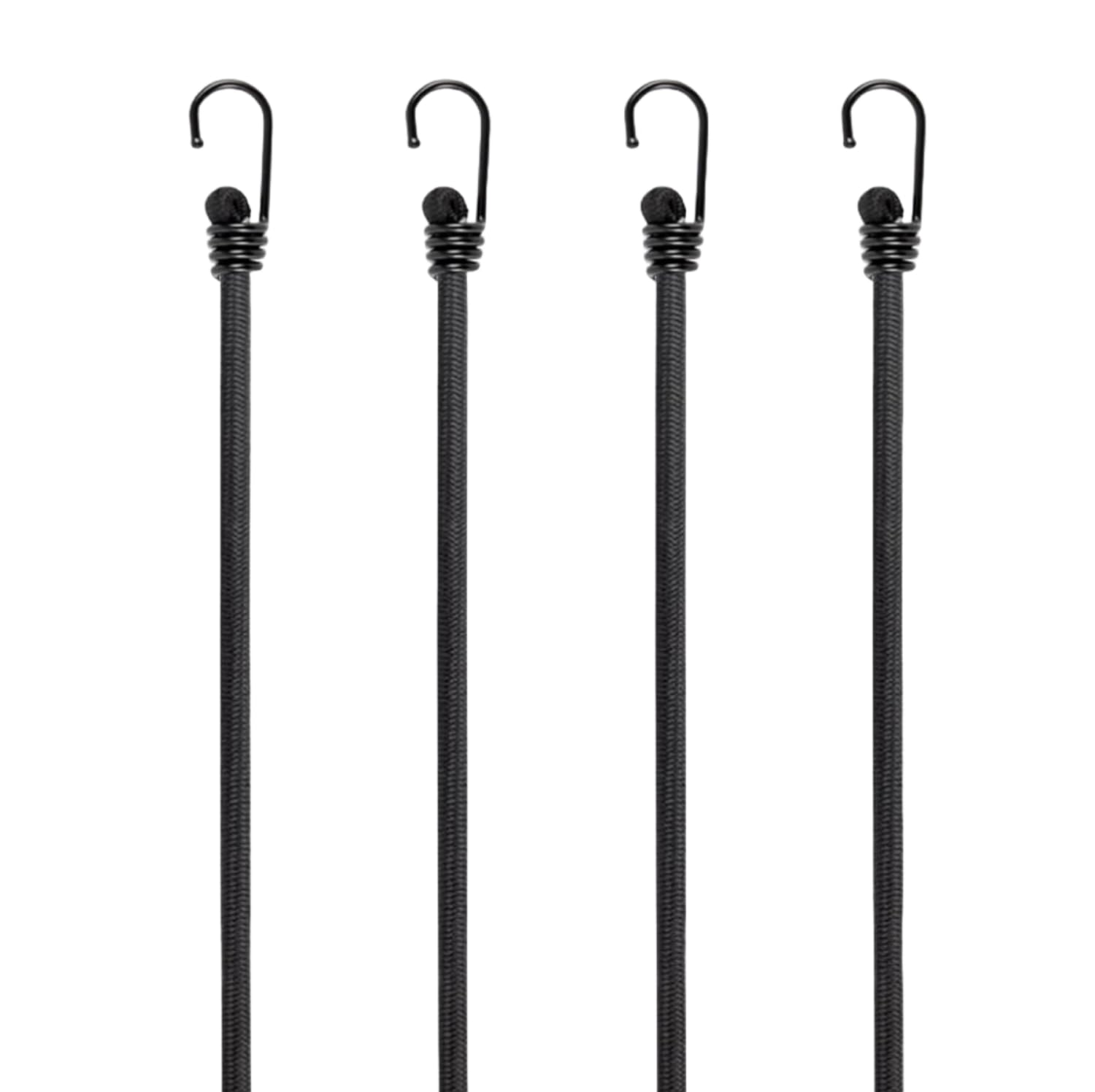 4 x 60" (150CM) Black Heavy Duty Bungee Cords with Hooks, Elastic Luggage Straps, Industrial Grade Heavy Duty Straps Outdoor for Bikes, Tie Downs, Camping & Cars
