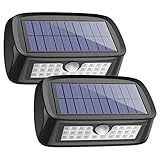Solar Lights Waterproof 26 LED Wall Light Outdoor Security Night Lighting with Motion Sensor Detector for Patio Deck Yard Garden Lawn Back Door Step Stair Driveway Pool Fence Porch, Pack of 2