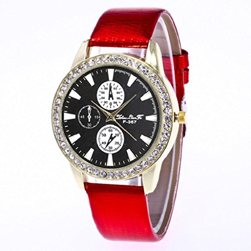 Womens Quartz Wrist Watches,Hosamtel Retro Design Leather Strap Analog Watch A50 (Red)
