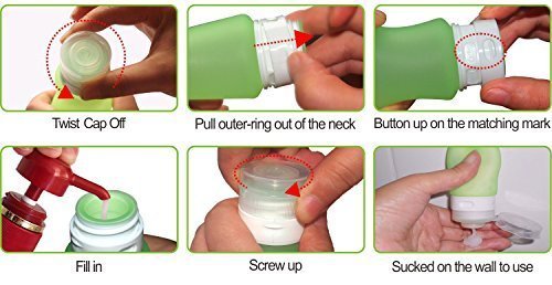 iNeibo Silicone Travel Bottles--【TSA Airline Carry-On Approved】 - Squeezable & Refillable Travel Containers For Shampoo, Conditioner, Lotion, Toiletries (4, 3oz)