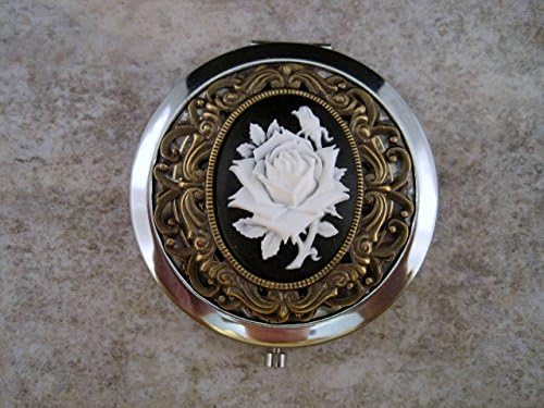 Handmade Victorian Silver Rose Cameo Compact Mirror