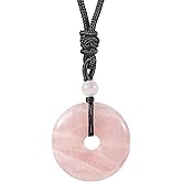 Loveliome Circle Donut Stone Crystal Pendant Lucky Amulet Healing Handmade Necklace Charms for Women Men