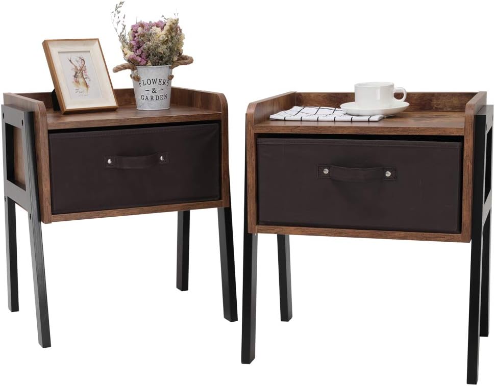 Amazon Com Iwell Nightstand Set Of 2 End Table With 1 Drawer Side Table For Small Space Wood Bedside Table Set Of 2 For Bedroom Living Room Simple Assembly Rustic Brown Kitchen