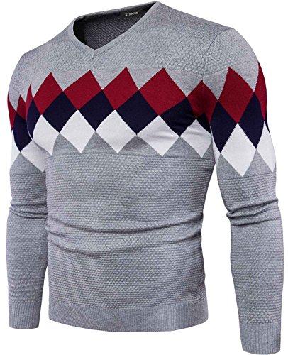 Nidicus Mens Vintage Slim Fit Casual Pullover Sweater Argyle Patterns Light Grey XS Nidicus Mens Vintage Slim Fit Casual Pullover Sweater Argyle Patterns Light Grey XS