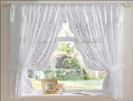 White Andrea Net Curtain Set 100 X 54 Jacquard Lace Including