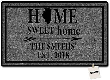 SGBASED Personalized Door Mat with Any Text - Illinois State Doormat - Home Sweet Home Mat Entrance Floor Mat Decorative Rug Doormat Non-Woven Fabric (30 X 18 inches)