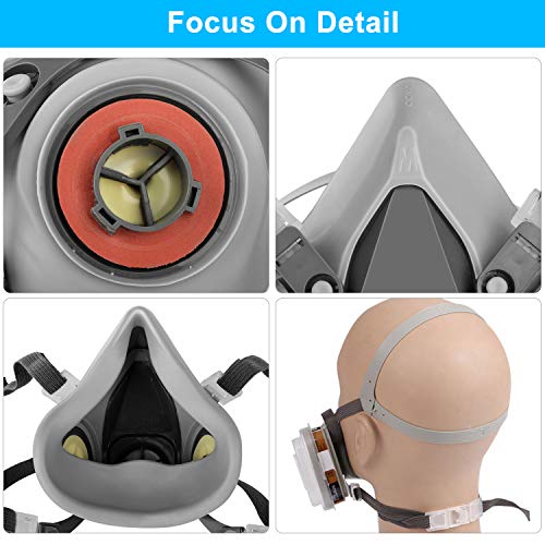 IVSUN Respirator Mask with Safety Glasses Half Facepiece Gas Mask Reusable Professional Breathing Eye Protection Against Dust, Organic Vapors, Pollen and Chemicals for Paint and DIY Projects - Thumbnail 4
