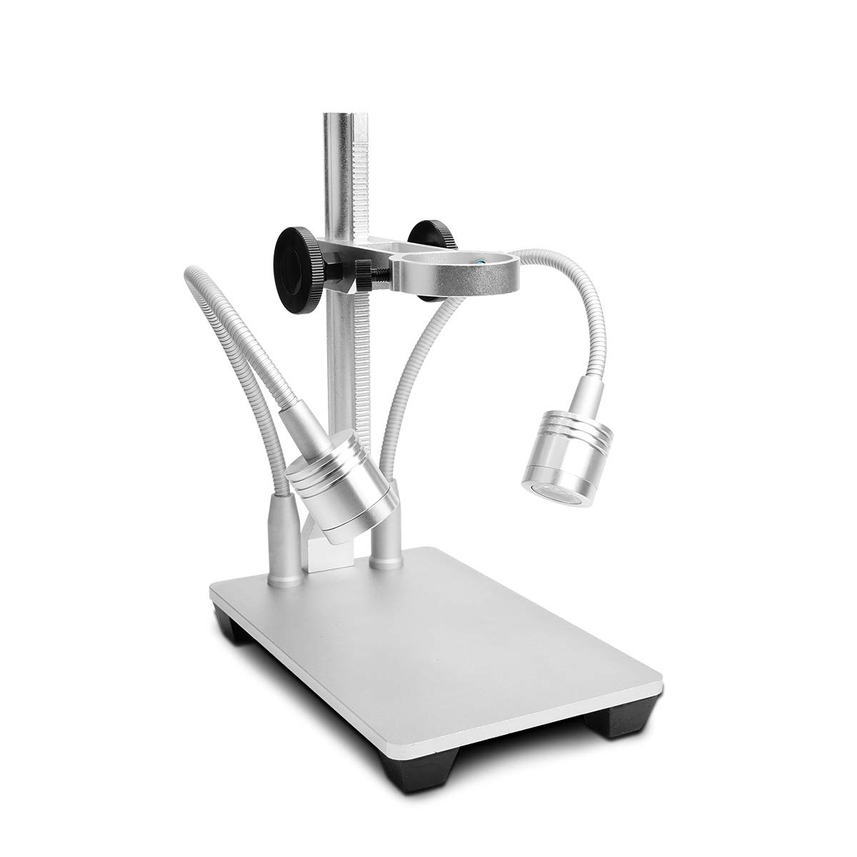 Jiusion Updated with 2 Lamps Aluminum Alloy Universal Adjustable Professional Base Stand Holder Desktop Support Bracket for Max 3.5cm in Diameter USB Digital Microscope Endoscope Magnifier Camera