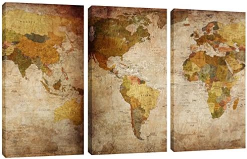 3 Pieces Map Paintings Abstract Word Map Prints On Canvas Stretched and Framed Artworks Pictures Wall Art For Home Modern Decoration 40x80