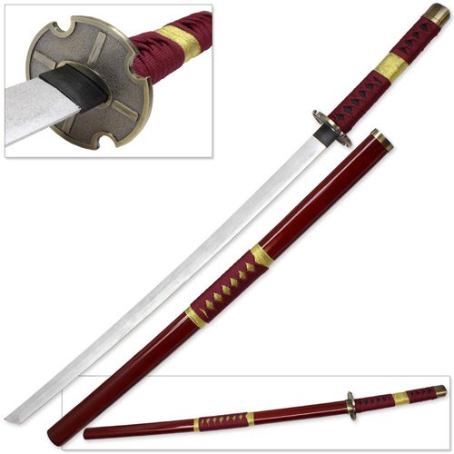 Anime Wooden Cosplay Replica Sword All Red Wood Costume Conventions Ready Lead Free Paint Safe